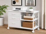 Rolling File Cabinet with Adjustable Shelf 3 Fabric Drawers Lockable Wheels, White 66477705