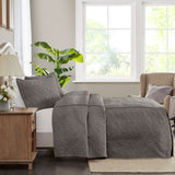 3 Piece Split Corner Pleated Quilted Bedspread Dark Grey Queen B03597559