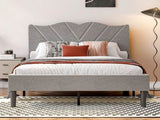 Queen Size Modern Platform Bed Frame with Upholstered Headboard & Wooden Slats - No Box Spring W2889P272590