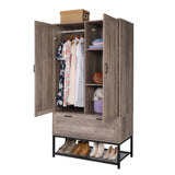 Embossed particle board with triamine 9262 retro gray 2 doors 1 drawer iron shelf wardrobe 64563118