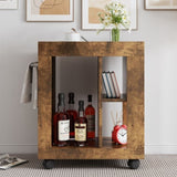 Mid-century modern style movable side cabinet for sofa, household brown trolley storage locker and W1278P226002