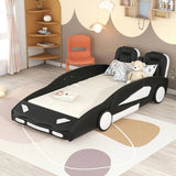 Twin Size Race Car-Shaped Platform Bed with Wheels, Black WF297945AAB