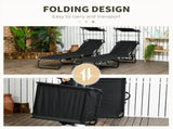 Black Set of 2 Outdoor Lounge Chairs Reclining Back, Steel Frame with Side Pocket for Poolside 12150386