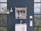Jaspe Mirror Cabinet, Three Internal Shelves, One Open Shelf, Double Door Cabinet -White B20091916