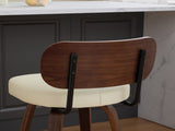 Swivel Bar Stools Set of 2, 26" Upholstered Faux Leather Counter Height Barstools with Walnut Back & W1143P300154