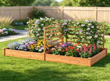 Oak Fir Wood Raised Garden Bed with 3 Climbing Trellises, 2 Large Open-Base Planting Boxes Modular 62292275