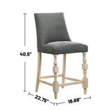 ZNTS Set of 2 Upholstered Dark Gray Fabric Counter Height Chairs in Ivory Finish B016P156829