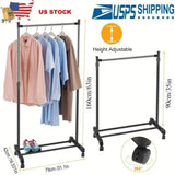 ZNTS Garment Racks 3ft-5.18ft Height Adjustable Clothes Stand Foldable Clothes Hanger w/ Wheels Storage 59687862