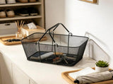 12 Pack Black Wire Shopping Baskets, Metal Mesh Portable Baskets with Handles for Supermarkets, 59124145