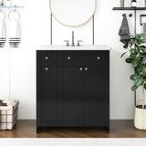 ZNTS 30-Inch Black Bathroom Vanity with Ceramic Sink Combo, Abundant Storage Cabinet - 2 Soft-close Doors WF532032AAB