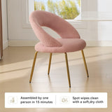 061-Set of 1 Teddy Fabric Chairs With Curved Backrest and Golden Metal Legs for Kitchen or W527P255486