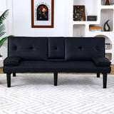 The 67-inch black PVC multi-functional sofa bed with a foldable and cup holder design makes it W3371P318136