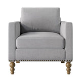 ZNTS Classic Linen Armchair Accent Chair with Bronze Nailhead Trim Wooden Legs Single Sofa Couch for WF298023AAE