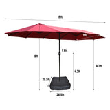 ZNTS 15x9ft Large Double-Sided Rectangular Outdoor Twin Patio Market Umbrella with light and base- red W419P145382