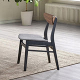 Contemporary Dining Side Chairs Set of 2 Walnut and Black Finish Gray Upholstery Wooden Kitchen B2741P325725