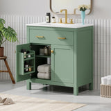 30-inch Bathroom Vanity with Ceramic Sink, Modern Green Single Bathroom Cabinet with 2 Doors and a WF324045AAF