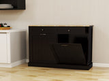 Two Drawers and Two-Compartment Tilt-Out Trash Cabinet Kitchen Trash Cabinet-Black 83273364