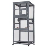 ZNTS Wood Bird Cage with Universal Wheels-Gray W2181P200971