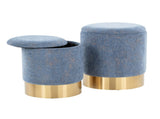 Contemporary Nesting Ottoman Set in Gold Metal and Blue Fabric B202P223731