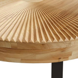 Modern Round Coffee Table Wooden Carving Pattern Coffee Table with Metal Legs for Living Room W757P186923
