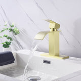 Waterfall Spout Bathroom Faucet,Single Handle Bathroom Vanity Sink Faucet TH1501BG