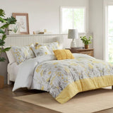 5 Piece Seersucker Comforter Set with Throw Pillows Yellow King/Cal King B035P148357