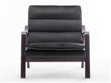Mid-Century Modern Black Accent Chair with Wood Armrest, Upholstered Reading Chair for Living Room B2735P507019
