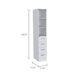 Linen Cabinet 68" H, Three Shelves, Four Drawers and Metal handles, White B097120600