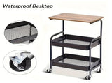 3-Tier Rolling Kitchen Serving Cart on Wheels, Metal Utility Cart with Walnut-Textured Top 07268546