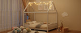 Wood Full Size House Bed with Guardrail and LED, White N709P177524K
