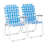 ZNTS 2pcs Steel Tube PP Webbing Bearing 120kg Folding Beach Chair Blue& White Strip 18794766