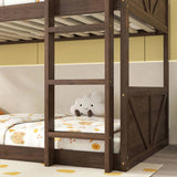Twin over Twin Floor Bunk Bed Panelled Headboard and Footboard, Solid Rubber Wood Foundation W504P263818