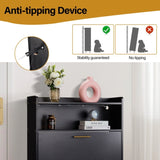 Double Door 6-Layer Shoe Cabinet with High Foot LED Lights Particle Board 80*38*90cm Black 37595118