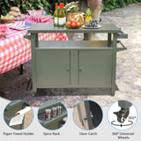 Grill Carts Outdoor Storage Cabinet with Wheels, Metal Outdoor Grill Table Kitchen Dining Table W1859P170274
