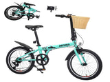 20 Inch Folding Bike for Adults with Basket, Phone Holder & Fenders, Steel Frame 6-Speed City W1019P352737
