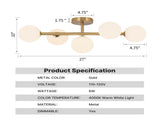 5-Light Bathroom Light Fixtures, Mid Century Modern Gold Bathroom Light Ceiling Light, 3CCT Dimmable W3775P466615
