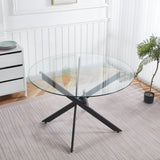 Black Dining Table with cross metal leg and glass,Modern Space Saving Kitchen Table for Living W234P311860