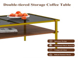 Rectangle Coffee Table with Gray Tempered Glass top and Golden Legs, Modern Table for Living Room W241139568