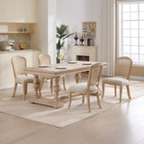 French Country Dining Chairs Set of 2, Upholstered Chairs with Nature Rattan Fan-shaped Back, Wire W3426P324538