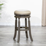 30" Bar Stool, Weathered Gray Finish, French Gray Leather Seat B04660739