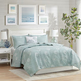 4 Piece Cotton Reversible Embroidered Quilt Set with Throw Pillow Aqua Full/Queen B03595790