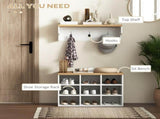 White 2-in-1 Hall Tree with Shoe Bench, 5-Hook Coat Rack & Storage for 9 Pairs of Shoes for Entryway 46321327
