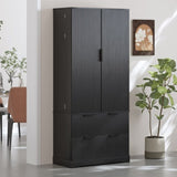 72" Modern Fluted Kitchen Pantry Cabinet with 2 Large Drawers & 8-Door Spice Rack, Freestanding W2917P294988