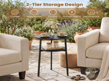 Set of 2 Round Side Table with Storage Shelf and Metal Frame, 2-Tier End Table Nightstand for Living 87287013