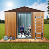 ZNTS 8ft x 6ft Outdoor Metal Storage Shed with Metal foundation,Coffee W540P175672