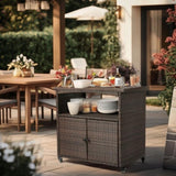 ZNTS Outdoor Bar Cart with Storage Cabinet, Patio Wicker Sideboard Buffet Cabinet Prep Table, Outside 65724130