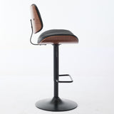 Walnut Bentwood Bar Stools Mid Century Modern Adjustable Counter Height Black Leather Upholstered W1143P173514