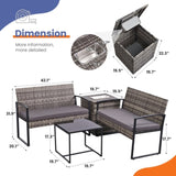 4 Piece Outdoor PE Wicker Furniture Set, Patio Gray Rattan Sectional Sofa Couch with Washable T2712P343642