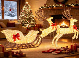 3-Piece Christmas Reindeer & Sleigh Decoration Set, 280 LED Warm/Cold White Lighted Holiday 33325187