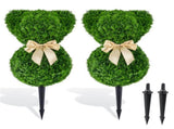 2 Pack Whimsical Bear Topiary Trees Artificial Boxwood Greenery with Golden Bows for Indoor Outdoor 24860070